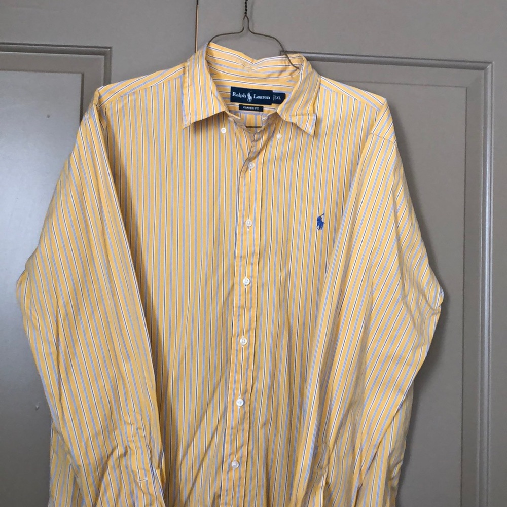 Yellow pinstripe polo button down